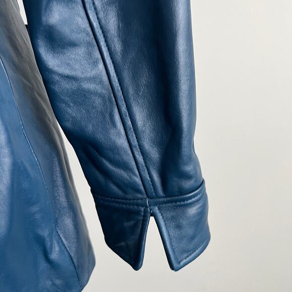 Denim and Company d & co. Blue Leather Jacket Mock Neck Two Way Zip XXSP - Picture 12 of 15